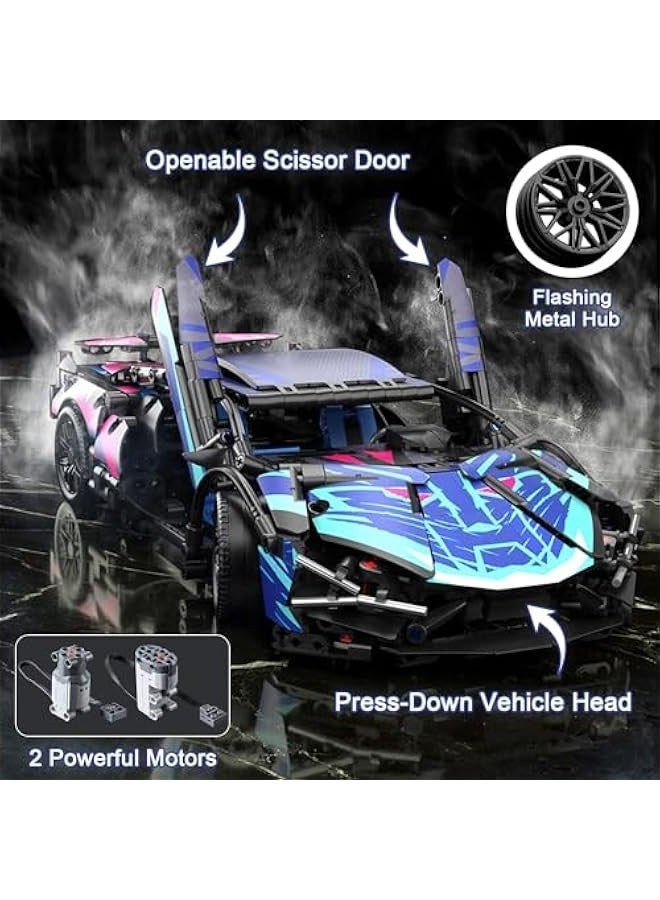 Sport Car Building Block Sets for Adults, Remote Control APP Race Car with LED Lights,Collectible 1:14 Model Scale Engineering Toy Men Teens Boys Age 8+ 8-12 12 13 14  - Image 2