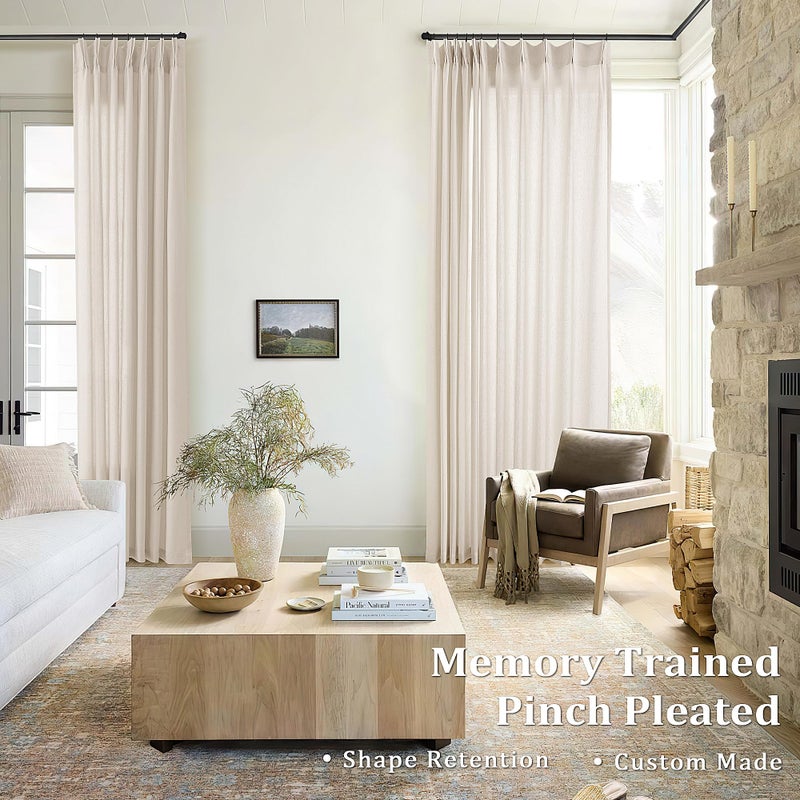 DUKIYO Linen Curtains 90 Inches Long for Living Room Pinch Pleat Drapes with Hooks Rings Back Tab Farmhouse Country Boho Decor Flax Beige Tan Sheer Pleated Curtain 90 Inch Length for Bedroom Dining 1 Panel - Image 3