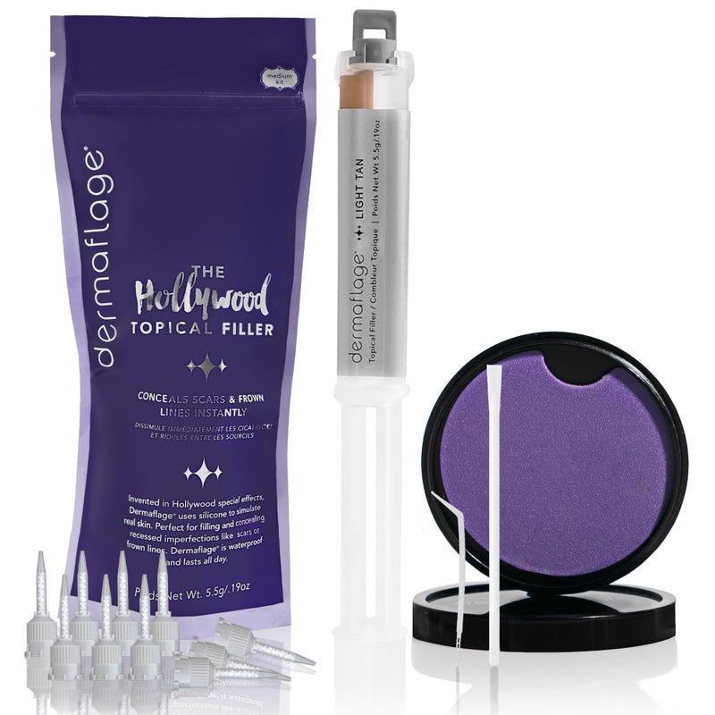Dermaflage Scar Filler Kit Light Tan Deep Scar Cover and Waterproof Concealer for Acne Scars Wrinkles and Ice Pick Scars Makeup 1 mo supply