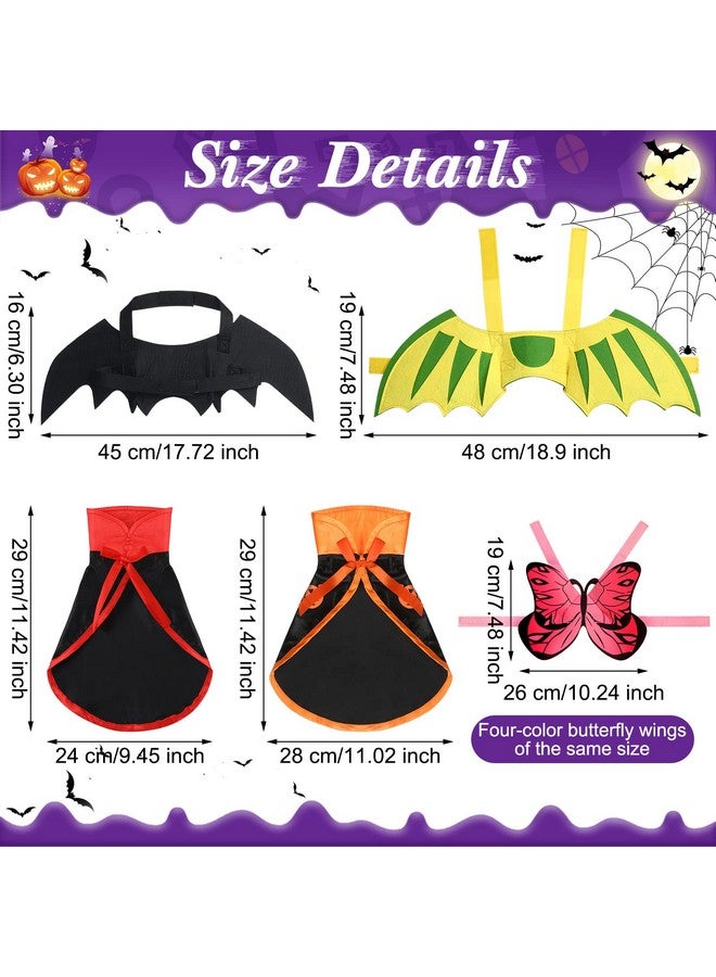 JaGely 8 Pieces Halloween Pet Costume Set 4 Colorful Cat Dog Butterfly Cloak 1 Bat Wings 1 Dinosaur Wings 1 Vampire Cloak 1 Pumpkin Cape for Halloween Party Decoration Cosplay Dress up Accessories - Image 3