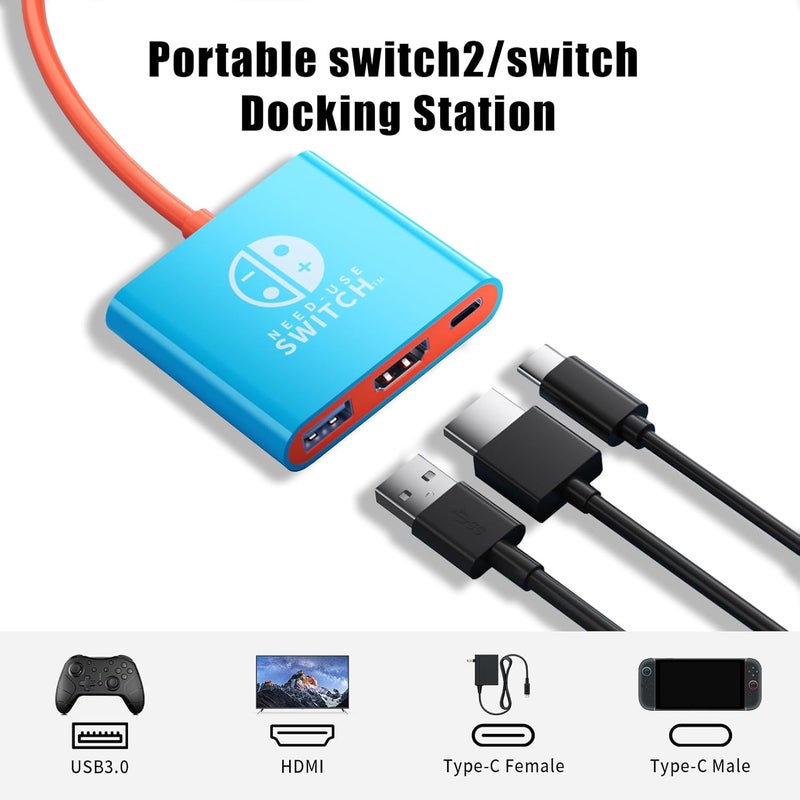 محول USB C إلى HDMI لـ NS Switch/OLED، قاعدة محول تلفزيون 3 في 1 مع كابل HDMI بدقة 4K، شحن Type C بقدرة 100 ��اط، متوافق مع NS Switch/OLED، Steam Deck، الهواتف الذكية، الكمبيوتر الشخصي - Image 2