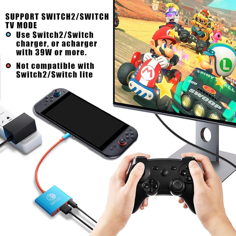 محول USB C إلى HDMI لـ NS Switch/OLED، قاعدة محول تلفزيون 3 في 1 مع كابل HDMI بدقة 4K، شحن Type C بقدرة 100 ��اط، متوافق مع NS Switch/OLED، Steam Deck، الهواتف الذكية، الكمبيوتر الشخصي - Image 3