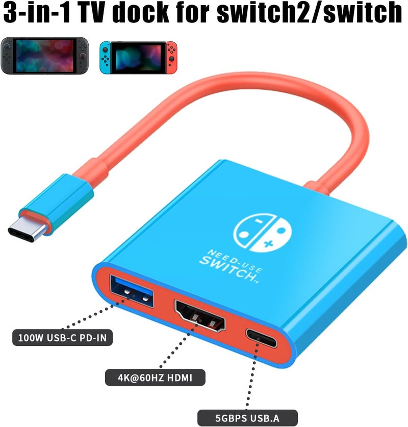 محول USB C إلى HDMI لـ NS Switch/OLED، قاعدة محول تلفزيون 3 في 1 مع كابل HDMI بدقة 4K، شحن Type C بقدرة 100 ��اط، متوافق مع NS Switch/OLED، Steam Deck، الهواتف الذكية، الكمبيوتر الشخصي - Image 4