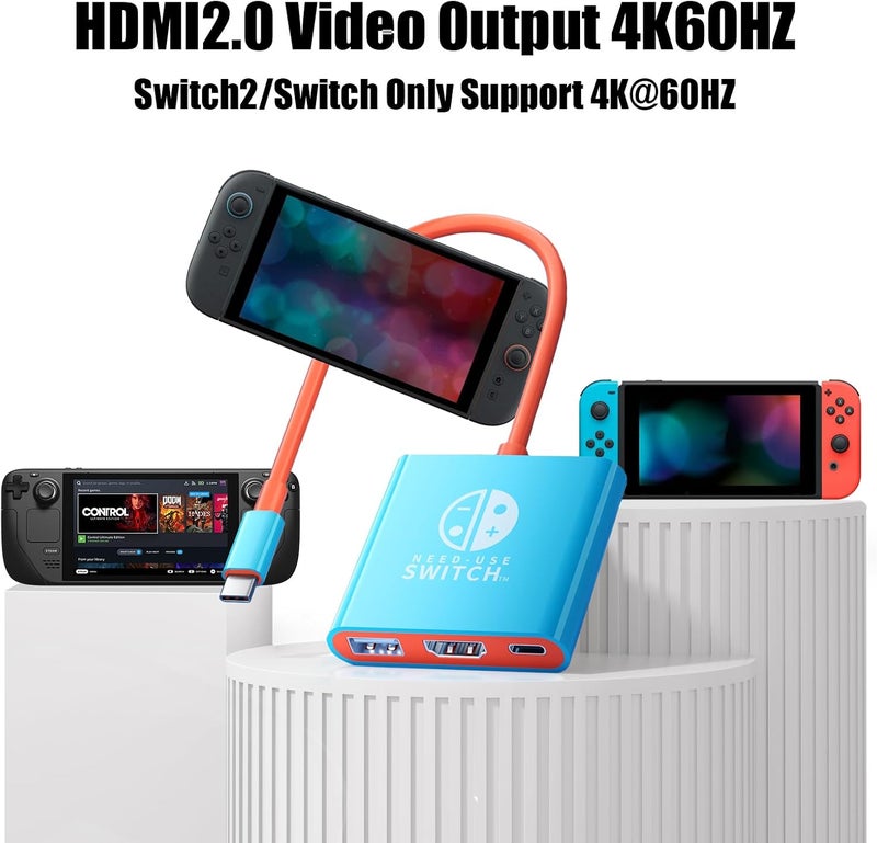 محول USB C إلى HDMI لـ NS Switch/OLED، قاعدة محول تلفزيون 3 في 1 مع كابل HDMI بدقة 4K، شحن Type C بقدرة 100 ��اط، متوافق مع NS Switch/OLED، Steam Deck، الهواتف الذكية، الكمبيوتر الشخصي - Image 5