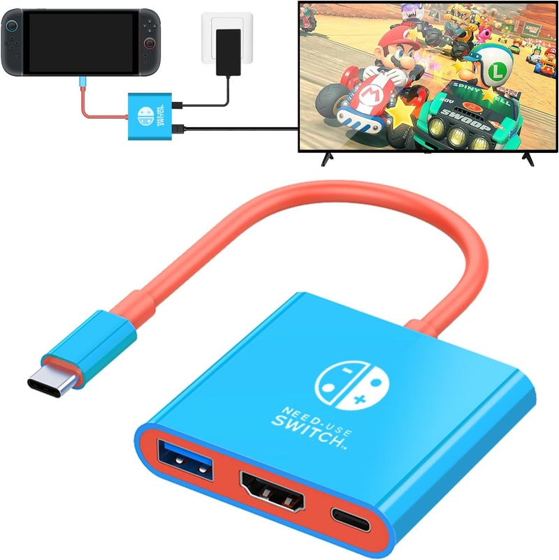 محول USB C إلى HDMI لـ NS Switch/OLED، قاعدة محول تلفزيون 3 في 1 مع كابل HDMI بدقة 4K، شحن Type C بقدرة 100 ��اط، متوافق مع NS Switch/OLED، Steam Deck، الهواتف الذكية، الكمبيوتر الشخصي - Image 1