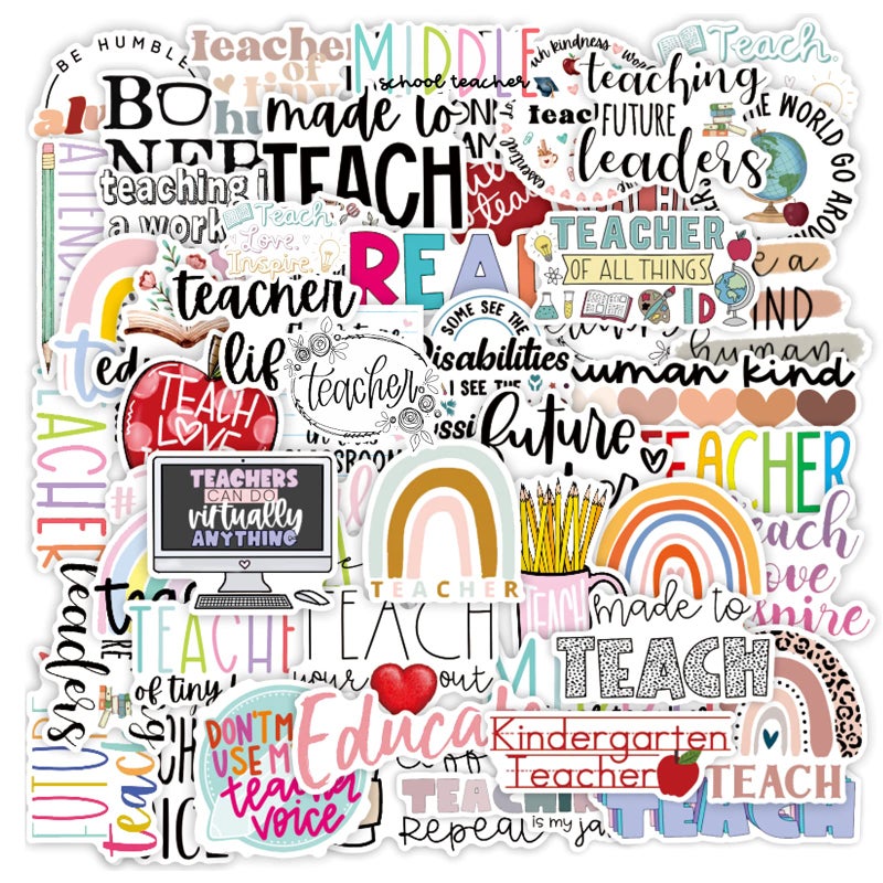 Teacher Stickers 50 Pcs Vinyl Waterproof Stickers for Laptop Water Bottles Notebook Teacher Appreciation Gifts in Bulk