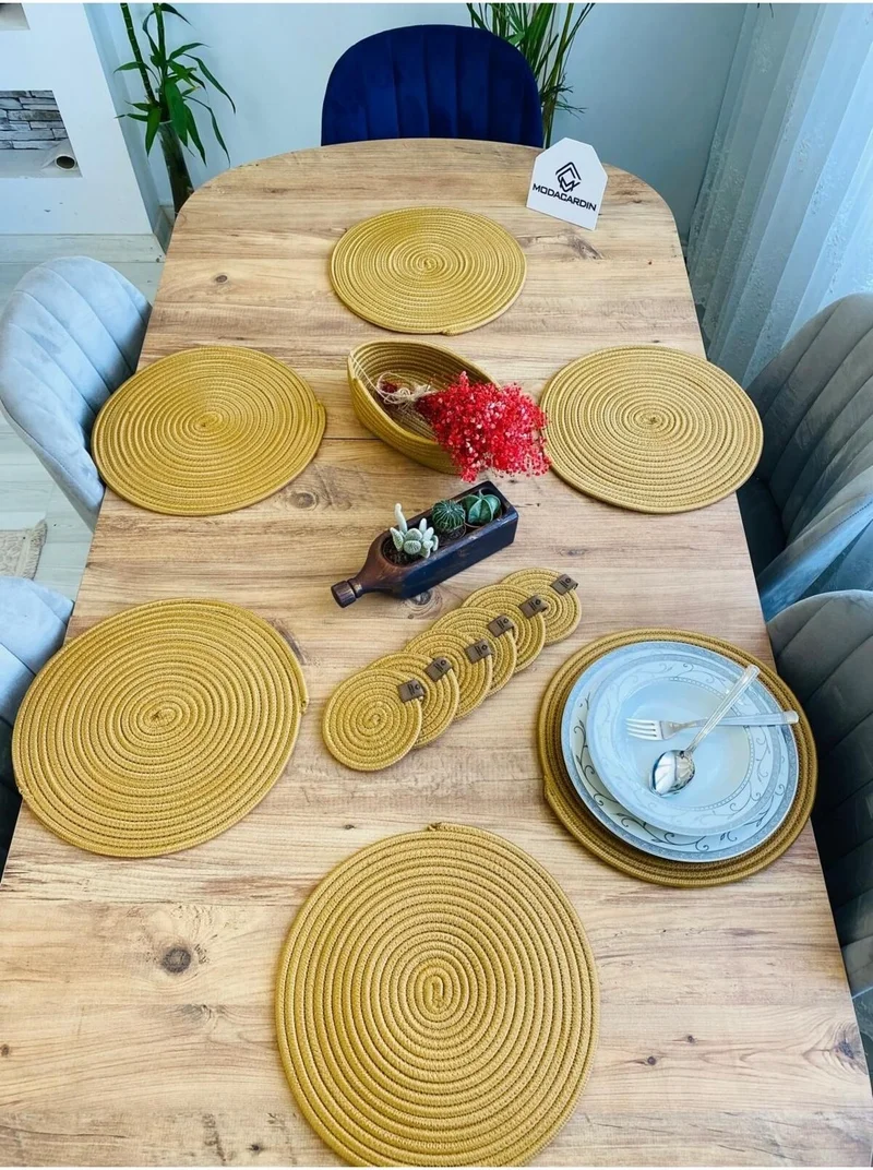 BDZ Deri BDZ Leather Jute Wicker American Service Plate Coaster and Basket 13 Pieces