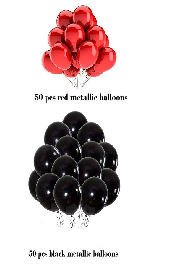 FI - FLICK IN 100 Pcs Latex Red & Black Metallic Balloons Set Marriage Decoration Combo Valentine Day Engagement Wedding Garland Photo Booth Backdrop Birthday Party Supplies (Pack of 100,Red & Black) - Image 2