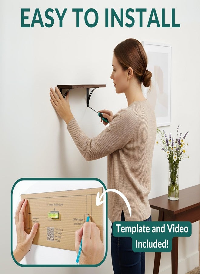 Willowy Reinforced Steel Bracket Dark Brown Wall Shelves - Easy to Install, Template and Video Included - Dark Wood Shelves for Wall, Wooden Shelf for Wall, Laundry Room Decor - Image 2