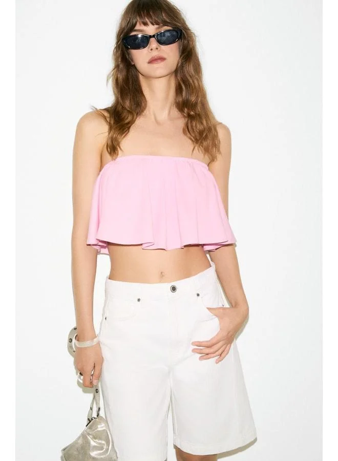 Ethiquet VIOLA Women's 100% Organic Cotton Ruffle-Detail Lined Pink Blouse.