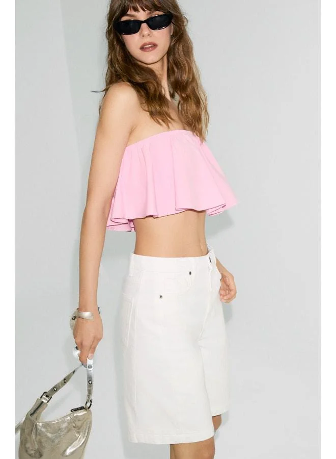 Ethiquet VIOLA Women's 100% Organic Cotton Ruffle-Detail Lined Pink Blouse.