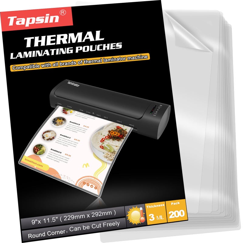 Tapsin Laminating Sheets, 100 PCS 3 Mil Laminating Pouches 9 x 11.5 Thermal Laminate Sheets Holds 8.5 x 11 Inch Sheets, Universal Lamination Paper for Laminator, Photos, Files, Round Corner Letter Size - Image 1