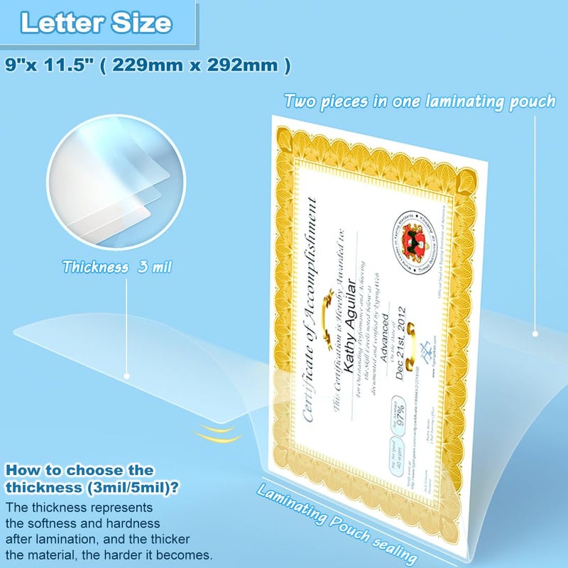 Tapsin Laminating Sheets, 100 PCS 3 Mil Laminating Pouches 9 x 11.5 Thermal Laminate Sheets Holds 8.5 x 11 Inch Sheets, Universal Lamination Paper for Laminator, Photos, Files, Round Corner Letter Size - Image 2
