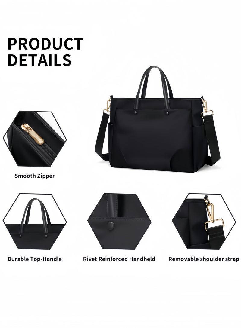 nihao New Laptop Bag Tote Bag fits 15.6 Inch Crossbody Handbag for Women Office Shoulder Work Bag Water Resistant Lightweight-Black , 38*12*30 CM  - Image 4