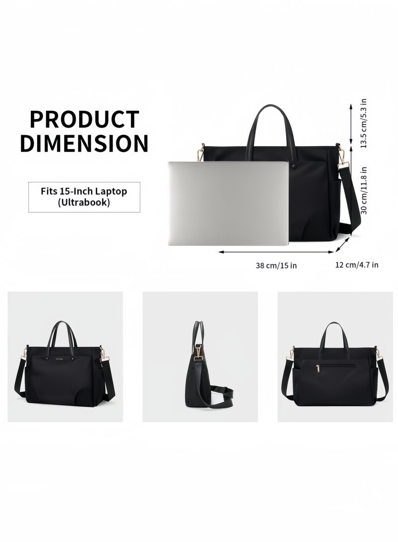 nihao New Laptop Bag Tote Bag fits 15.6 Inch Crossbody Handbag for Women Office Shoulder Work Bag Water Resistant Lightweight-Black , 38*12*30 CM  - Image 5