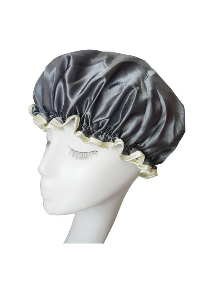 Fodattm 2PCS Women Lady Waterproof Elastic Double Layers Shower Caps Bath Spa Hat Hoods Bathroom Products (Gray) - Image 1