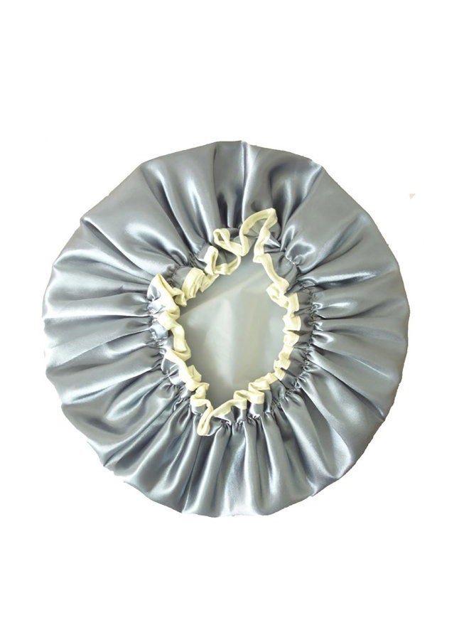 Fodattm 2PCS Women Lady Waterproof Elastic Double Layers Shower Caps Bath Spa Hat Hoods Bathroom Products (Gray) - Image 2