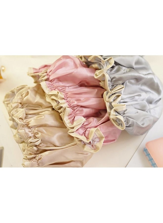 Fodattm 2PCS Women Lady Waterproof Elastic Double Layers Shower Caps Bath Spa Hat Hoods Bathroom Products (Gray) - Image 3