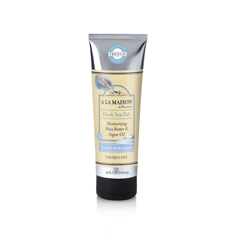 A LA MAISON De Provence Hand and Body Lotion | Natural Moisturizing Lotion with Argan Oil and Shea Butter | Moisturizer for Dry Skin | Paraben and Phthalates Free | Fresh Sea Salt Scent 8 Oz (1 Pack)