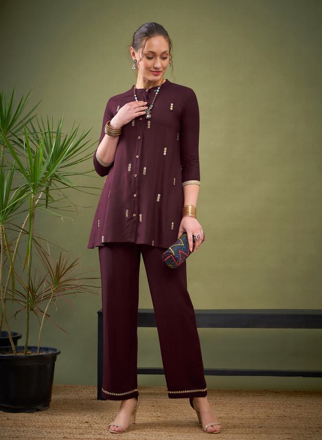 SASSAFRAS Mirror Embroidered Shirt & Palazzo Set by Styli  - Image 1