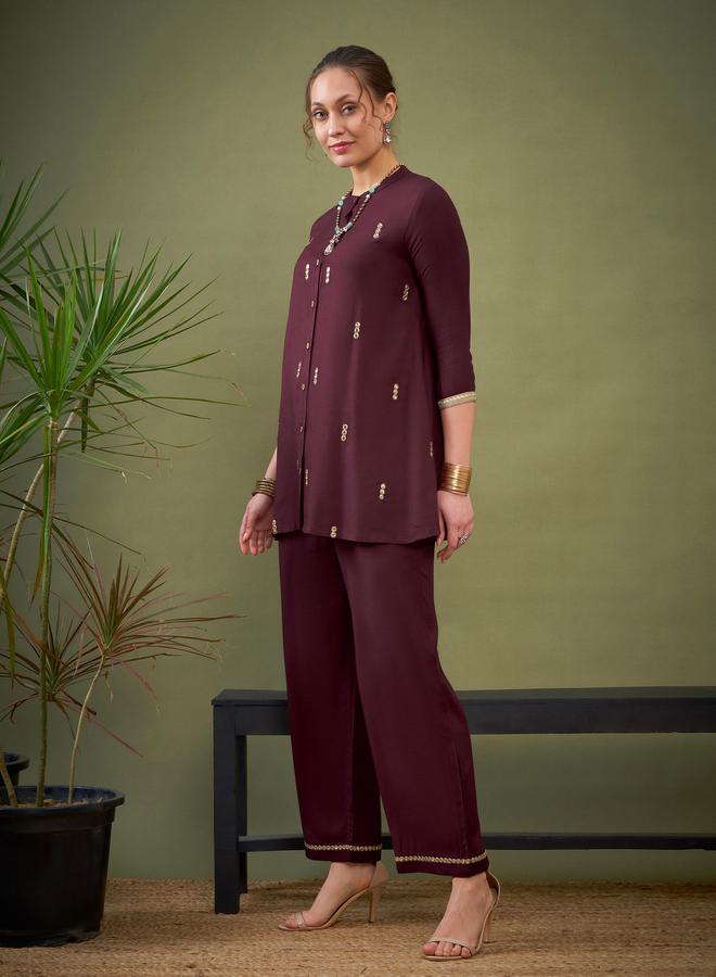 SASSAFRAS Mirror Embroidered Shirt & Palazzo Set by Styli  - Image 3