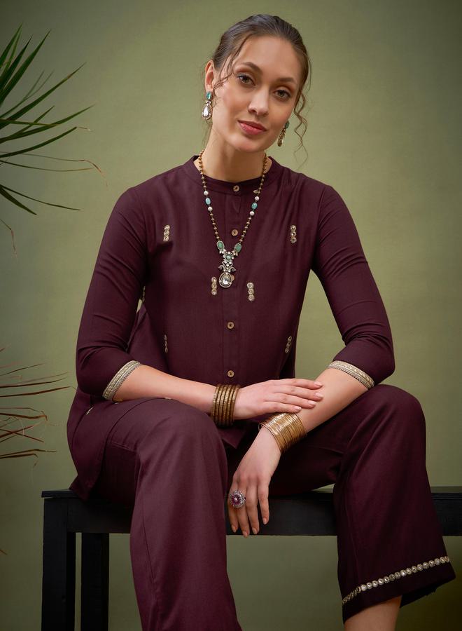 SASSAFRAS Mirror Embroidered Shirt & Palazzo Set by Styli  - Image 2