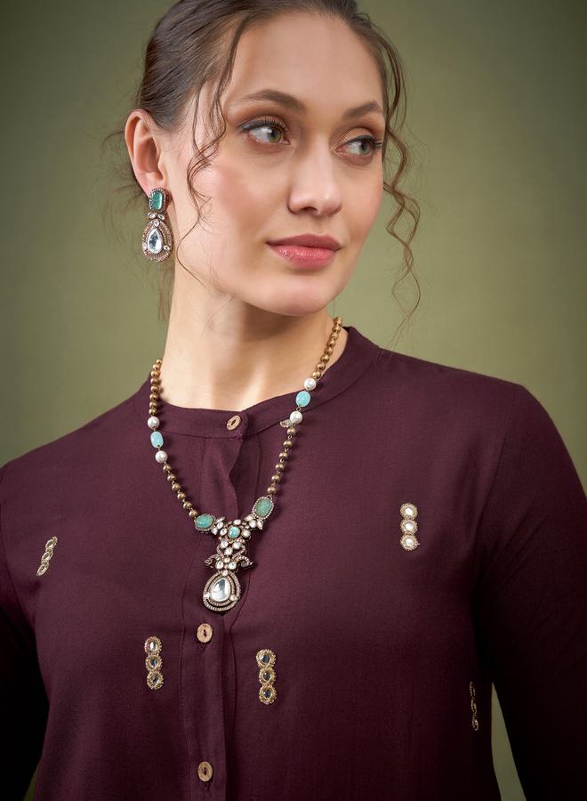 SASSAFRAS Mirror Embroidered Shirt & Palazzo Set by Styli  - Image 4