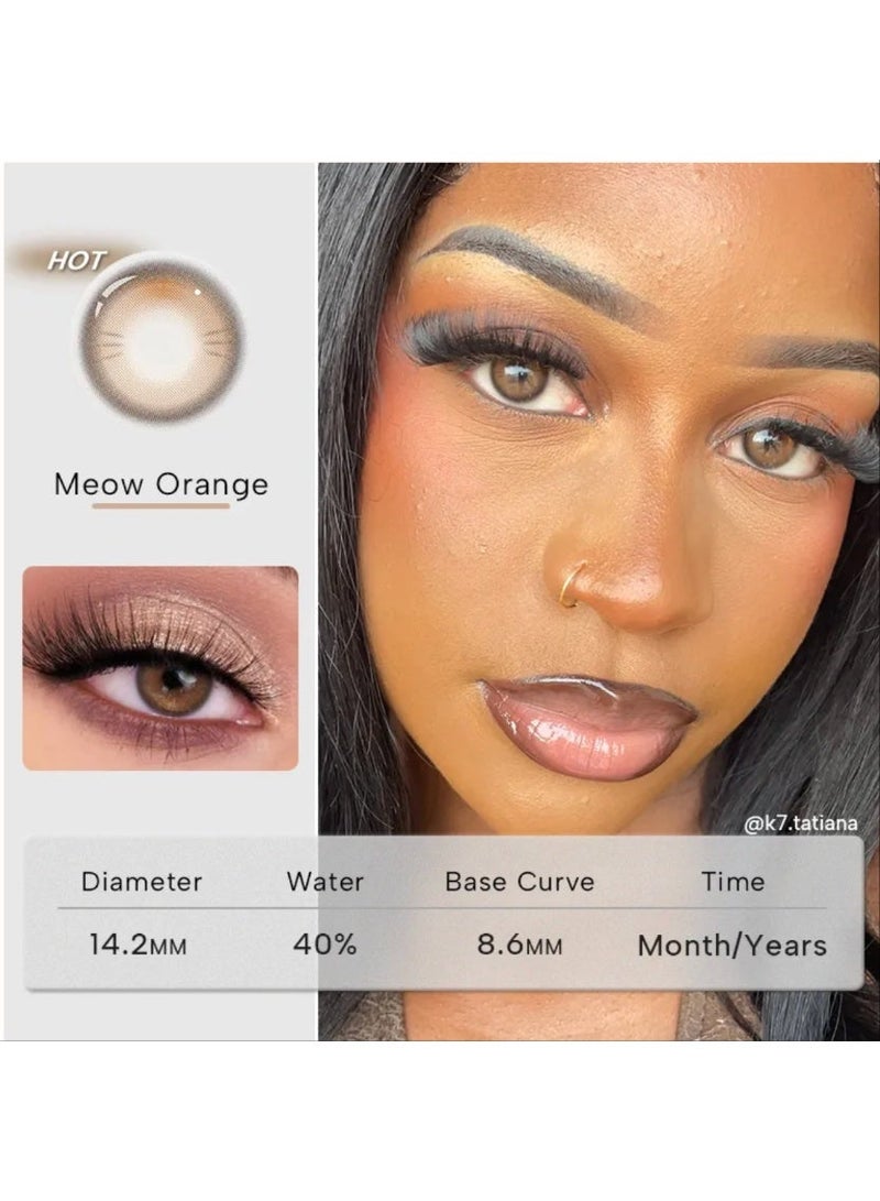 Unibling Meow Orange Yearly Colored Contact Lenses, Unisex Cosmetic Contact Lenses, Enlargement Collection, Dark Brown, With Case - Image 1