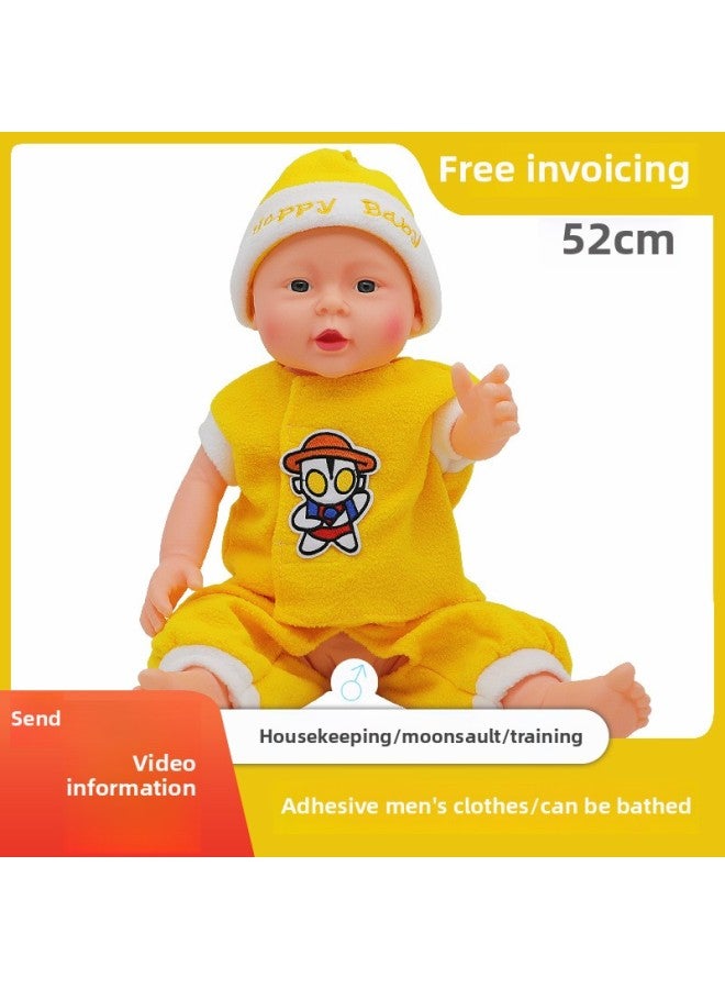 Housekeeping Confinement Nanny Nursery Training Baby Full Soft Rubber Doll Model Teaching Aids Baby Dummy Toy Kidsren-Color:52cm-Specifications:52cm Soft Rubber MoDel D (male) Bath + Touch [with Cartoon Clothes] - Image 1