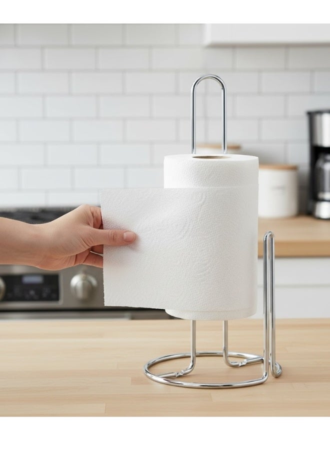 أيكيا حامل مناديل المطبخ من إيكيا – حامل معدني باللون الفضي لتثبيت لفائف المناديل الورقية، تصميم ثابت وسهل الاستخدام لتقطيع المناديل بسرعة بيد واحدة، مثالي لتنظيم المطبخ والحفاظ على النظافة-فضى - Image 5