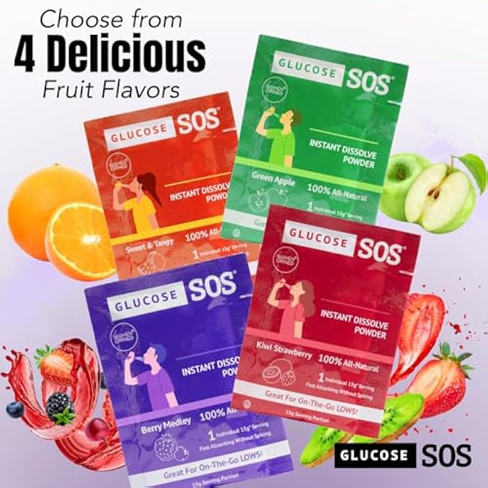 Glucose SOS عبوات مسحوق جلوكوز SOS مع دكستروز طبيعي، امتصاص سريع يذوب فوراً في فمك دون الحاجة إلى ماء، تفاح أخضر 6 حصص - Image 5