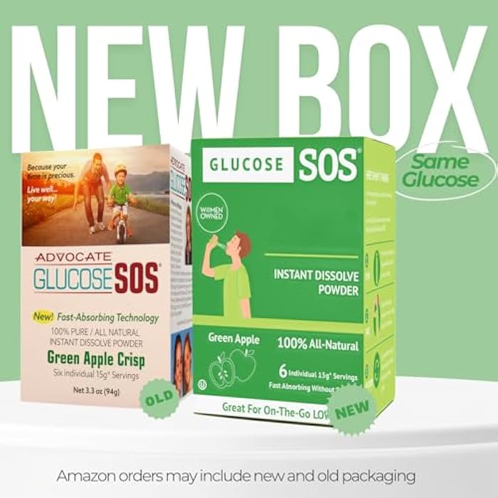 Glucose SOS عبوات مسحوق جلوكوز SOS مع دكستروز طبيعي، امتصاص سريع يذوب فوراً في فمك دون الحاجة إلى ماء، تفاح أخضر 6 حصص - Image 3