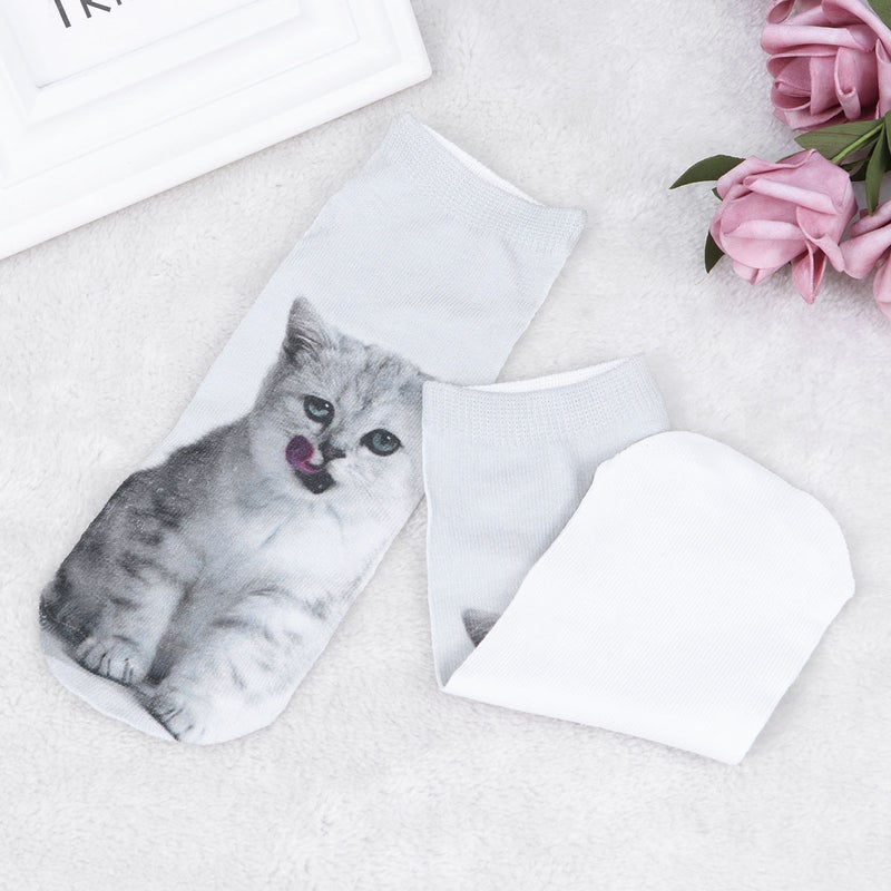2 Pairs Cat Printed Women Casual Socks Unisex Low Cut Ankle Socks (905+ ) - Image 2