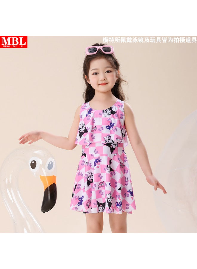 Girls' Swimming Dress Cartoon Printed Floral Floral Children's Split Sleeveless Vest Skirt Children's Swimming Skirt Set
