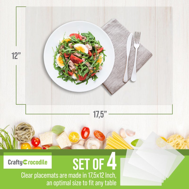 CraftyCrocodile Clear Plastic Placemats Set of 4 - Vinyl Table Protector for Dining, Kitchen, Office, Painting Table, Shelves - Heat Resistant, Crystal Clear, Wipeable Place Mats - 17.5x12 - Image 3