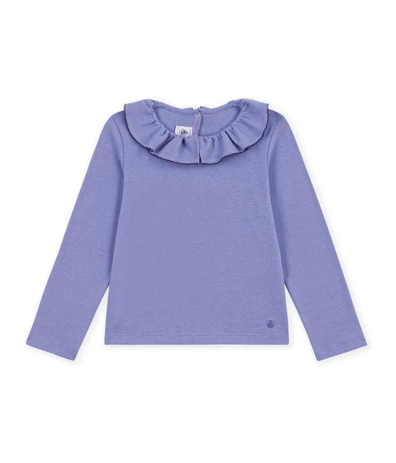 Petit Bateau Children's Long-Sleeved Plain T-Shirt With A Collar