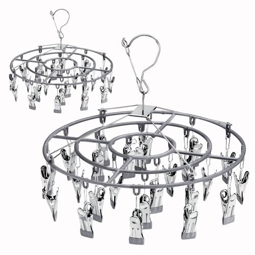 PHYDELU 2PCS Drying Rack Clothing with 24 Clips，Sock Hanger for Drying，Hanging Clothes Dryer Underwear Hangers Racks Laundry Socks Panty Wet Bra Lingerie Baby Delicates Foldable Small Indoor Metal - Image 1