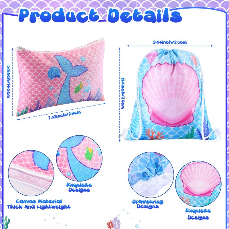 Abbylike 49 Pcs Mermaid Party Favors for Kids Including 12 Mermaid Drawstring Backpack 12 Travel Toiletry Bag 12 Hair Scrunchies 12 Bracelets 1 Set Temporary Tattoos for Girls Decor - Image 2