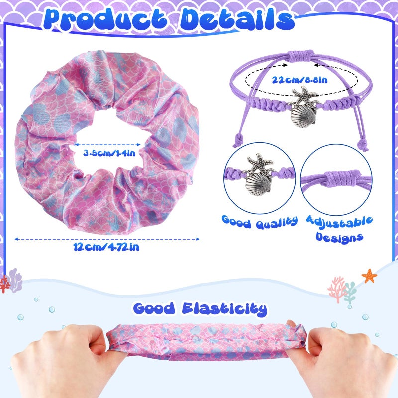 Abbylike 49 Pcs Mermaid Party Favors for Kids Including 12 Mermaid Drawstring Backpack 12 Travel Toiletry Bag 12 Hair Scrunchies 12 Bracelets 1 Set Temporary Tattoos for Girls Decor - Image 3