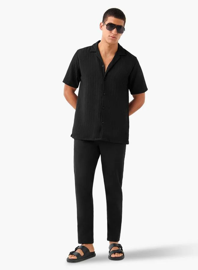 Splash FAV Regular Fit Dobby Textured Shirt with Camp Collar and Short Sleeves