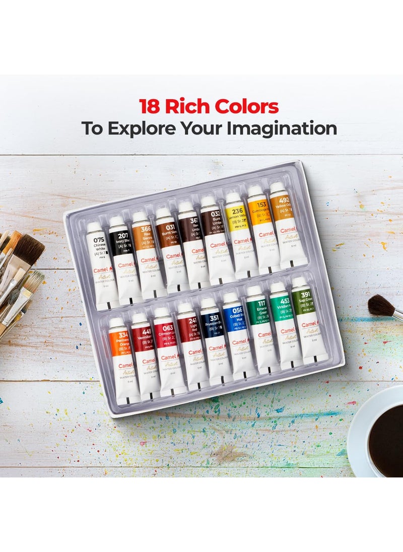 camel Camel Artist's Water Color Box - 9ml Tubes, 18 Shades  - Image 3
