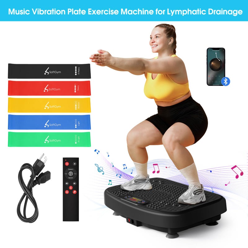 SoftGym Vibration Plate Exercise Machine for Lymphatic Drainage,Power Vibrate Stand Shake Board 450 Lbs Capacity Whole Body Workout Waver with Resistance Bands Weight Loss Gift for Women Men-Bluetooth - Image 2