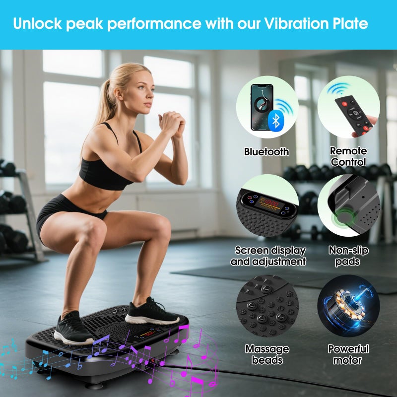 SoftGym Vibration Plate Exercise Machine for Lymphatic Drainage,Power Vibrate Stand Shake Board 450 Lbs Capacity Whole Body Workout Waver with Resistance Bands Weight Loss Gift for Women Men-Bluetooth - Image 4