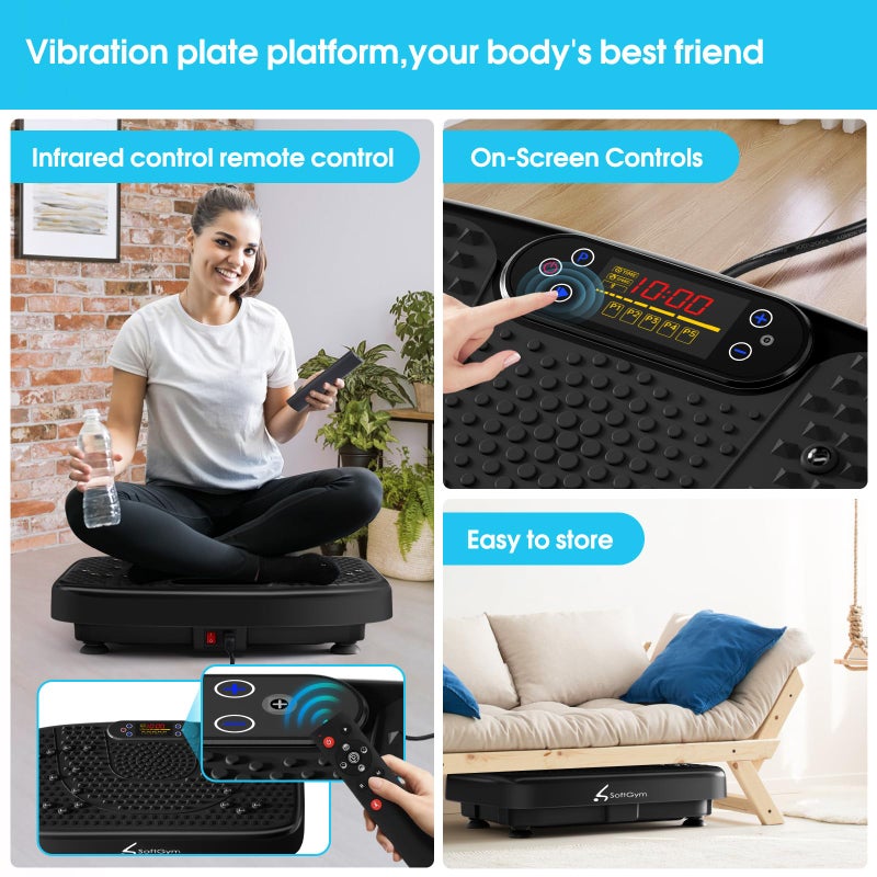 SoftGym Vibration Plate Exercise Machine for Lymphatic Drainage,Power Vibrate Stand Shake Board 450 Lbs Capacity Whole Body Workout Waver with Resistance Bands Weight Loss Gift for Women Men-Bluetooth - Image 3