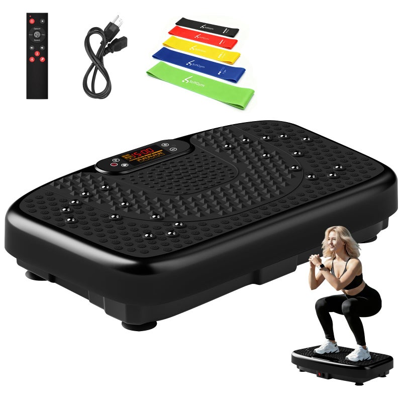 SoftGym Vibration Plate Exercise Machine for Lymphatic Drainage,Power Vibrate Stand Shake Board 450 Lbs Capacity Whole Body Workout Waver with Resistance Bands Weight Loss Gift for Women Men-Bluetooth - Image 1