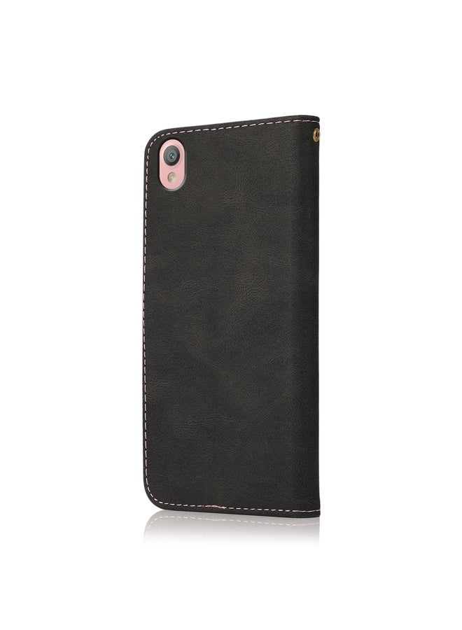 For Sony Xperia L1 Dual-color Stitching Leather Phone Case(Black Rose Gold)