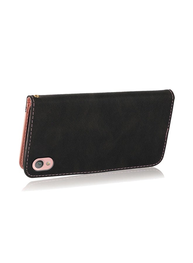 For Sony Xperia L1 Dual-color Stitching Leather Phone Case(Black Rose Gold)