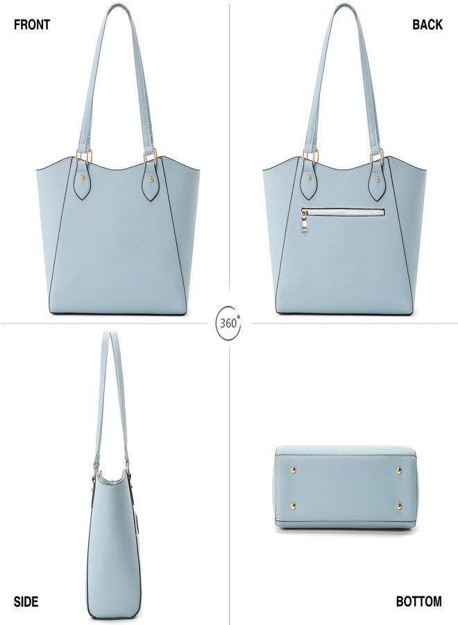 CHICAROUSAL Tote Bag for Women Large Handbags and Purses for Women PU Leather Womens Shoulder Bags, Alz Light Blue Yb, 12.6 inches x 4.5 inches x 10.6 inches - Image 4