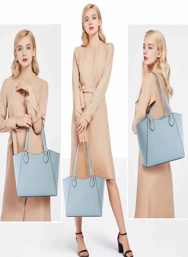 CHICAROUSAL Tote Bag for Women Large Handbags and Purses for Women PU Leather Womens Shoulder Bags, Alz Light Blue Yb, 12.6 inches x 4.5 inches x 10.6 inches - Image 3