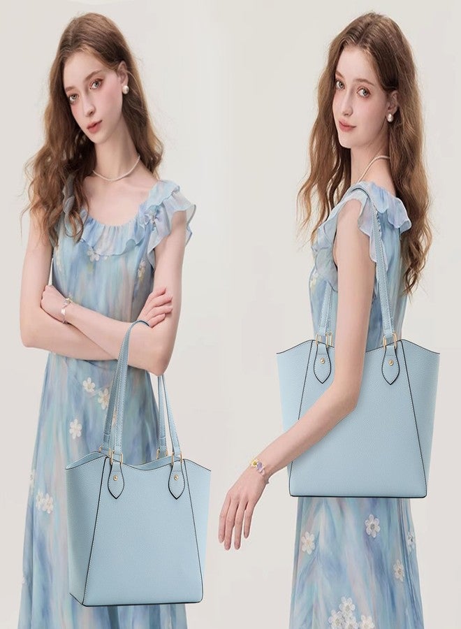 CHICAROUSAL Tote Bag for Women Large Handbags and Purses for Women PU Leather Womens Shoulder Bags, Alz Light Blue Yb, 12.6 inches x 4.5 inches x 10.6 inches - Image 2